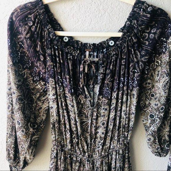 Free People Size Small So Divine Romper Floral Abstract Print Off Shoulder Boho - Picture 5 of 10